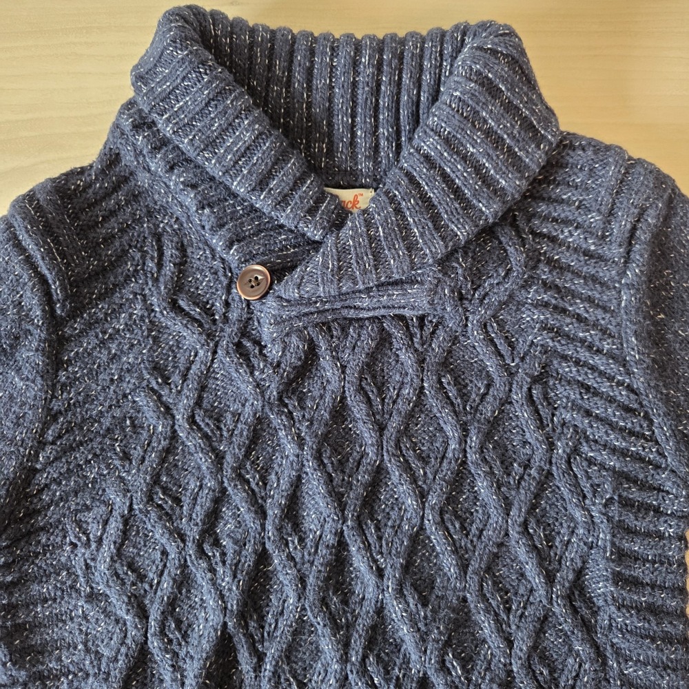 Cat & Jack Toddler Boys Navy Cable Knit Shawl Collar Sweater 3T - Picture 4 of 6